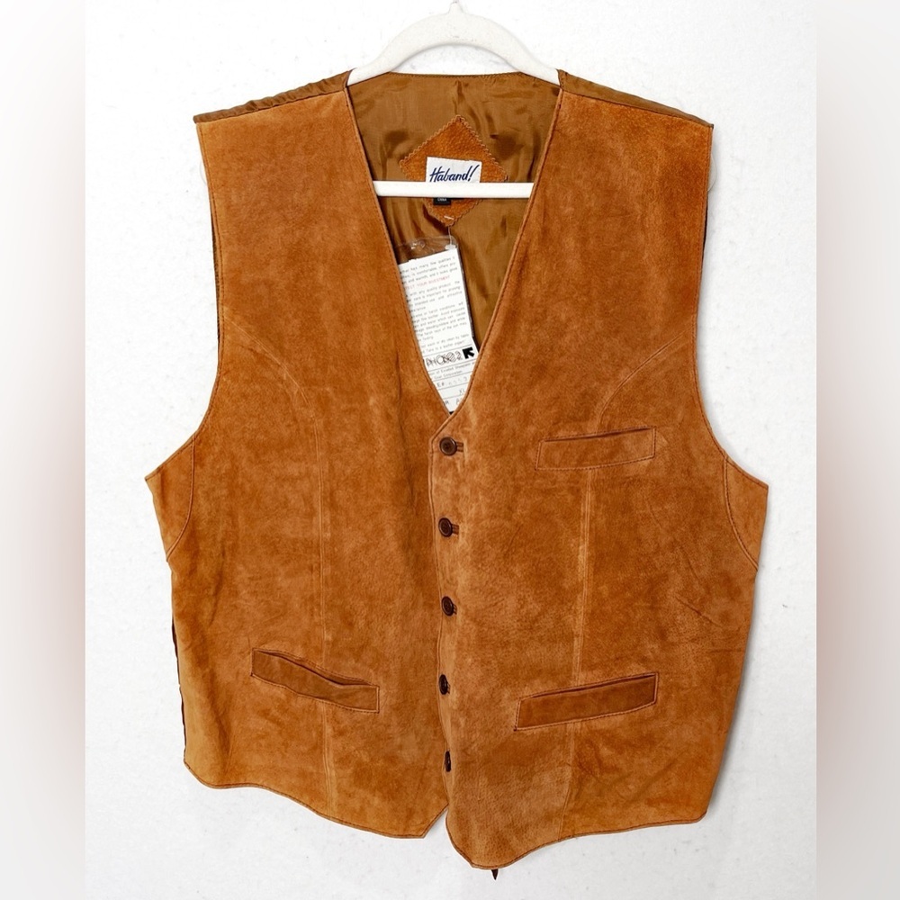 Haband Vintage Genuine Suede Leather Western Vest Button Front Lined Cowboy XL
